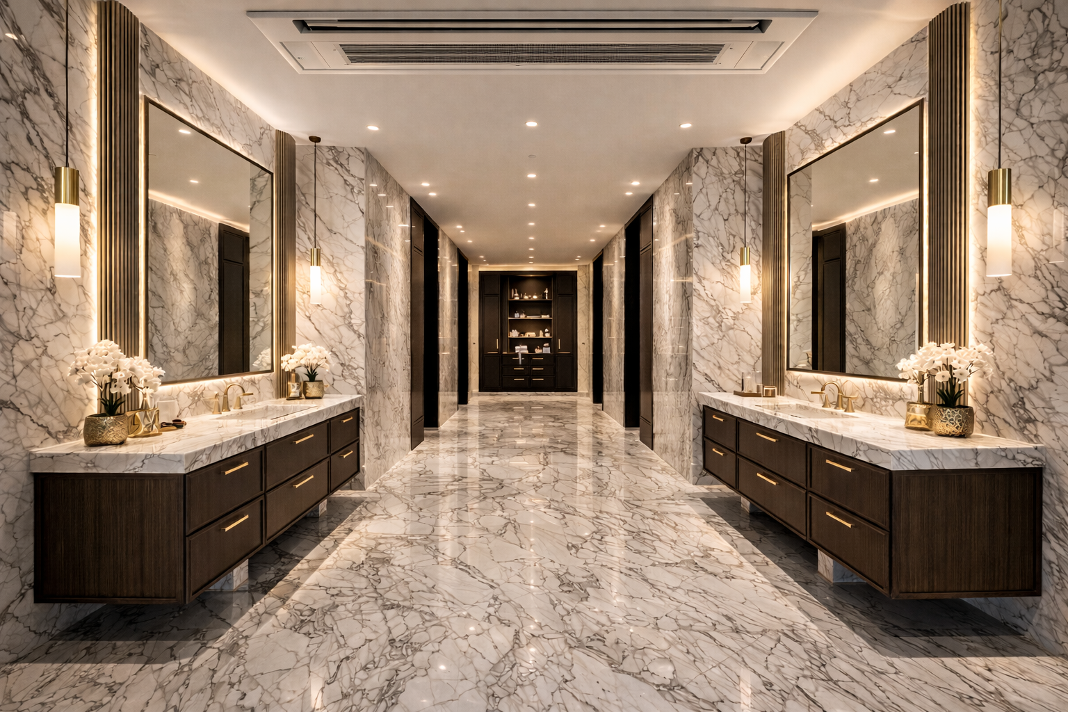 Luxury high-rise facade at dusk